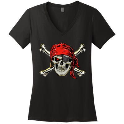 Pirate Costume Skull And Crossbones Jolly Roger Pirate Women's V-Neck T-Shirt