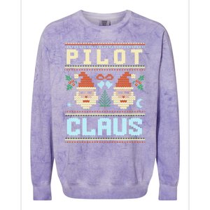 Pilot Claus Santa Flying Ugly Christmas Matching Aviator Funny Gift Colorblast Crewneck Sweatshirt