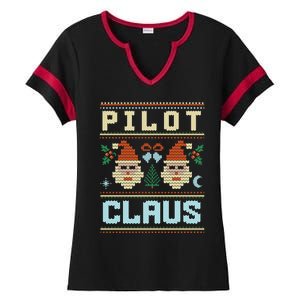 Pilot Claus Santa Flying Ugly Christmas Matching Aviator Funny Gift Ladies Halftime Notch Neck Tee