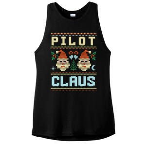 Pilot Claus Santa Flying Ugly Christmas Matching Aviator Funny Gift Ladies PosiCharge Tri-Blend Wicking Tank