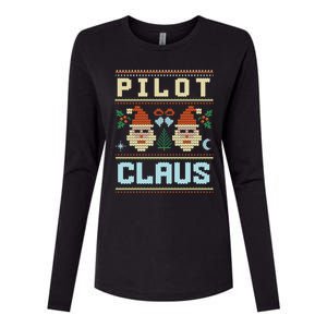 Pilot Claus Santa Flying Ugly Christmas Matching Aviator Funny Gift Womens Cotton Relaxed Long Sleeve T-Shirt