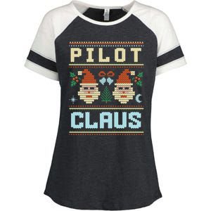 Pilot Claus Santa Flying Ugly Christmas Matching Aviator Funny Gift Enza Ladies Jersey Colorblock Tee