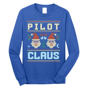 Pilot Claus Santa Flying Ugly Christmas Matching Aviator Funny Gift Long Sleeve Shirt