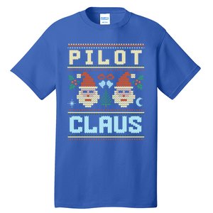 Pilot Claus Santa Flying Ugly Christmas Matching Aviator Funny Gift Tall T-Shirt