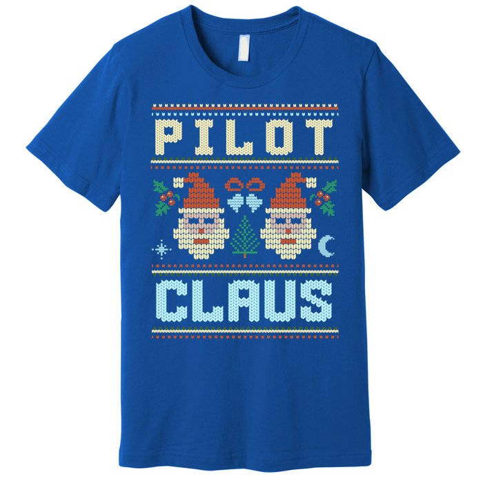 Pilot Claus Santa Flying Ugly Christmas Matching Aviator Funny Gift Premium T-Shirt