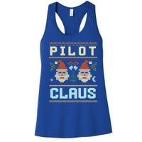 Pilot Claus Santa Flying Ugly Christmas Matching Aviator Funny Gift Women's Racerback Tank