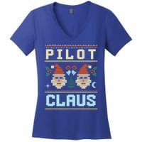 Pilot Claus Santa Flying Ugly Christmas Matching Aviator Funny Gift Women's V-Neck T-Shirt