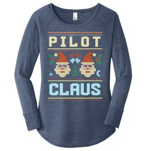 Pilot Claus Santa Flying Ugly Christmas Matching Aviator Funny Gift Women's Perfect Tri Tunic Long Sleeve Shirt