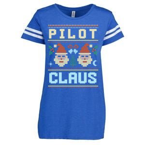 Pilot Claus Santa Flying Ugly Christmas Matching Aviator Funny Gift Enza Ladies Jersey Football T-Shirt