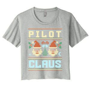 Pilot Claus Santa Flying Ugly Christmas Matching Aviator Funny Gift Women's Crop Top Tee