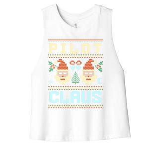 Pilot Claus Santa Flying Ugly Christmas Matching Aviator Funny Gift Women's Racerback Cropped Tank