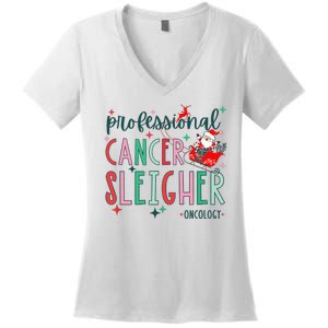 Professional Cancer Sleigher Oncology Nurse Christmas Women Women's V-Neck T-Shirt