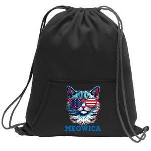 Patriotic Cat Sunglasses American Flag 4th of July Meowica Sweatshirt Cinch Pack Bag