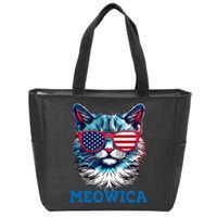 Patriotic Cat Sunglasses American Flag 4th of July Meowica Zip Tote Bag