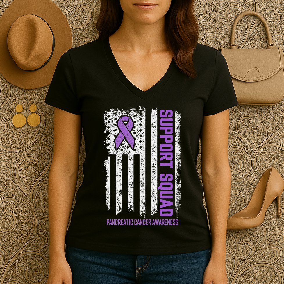 Pancreatic Cancer Support Squad Pancreatic Cancer Awareness Women's V-Neck T-Shirt