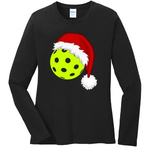 Pickleball Christmas Sana Hat Ladies Long Sleeve Shirt