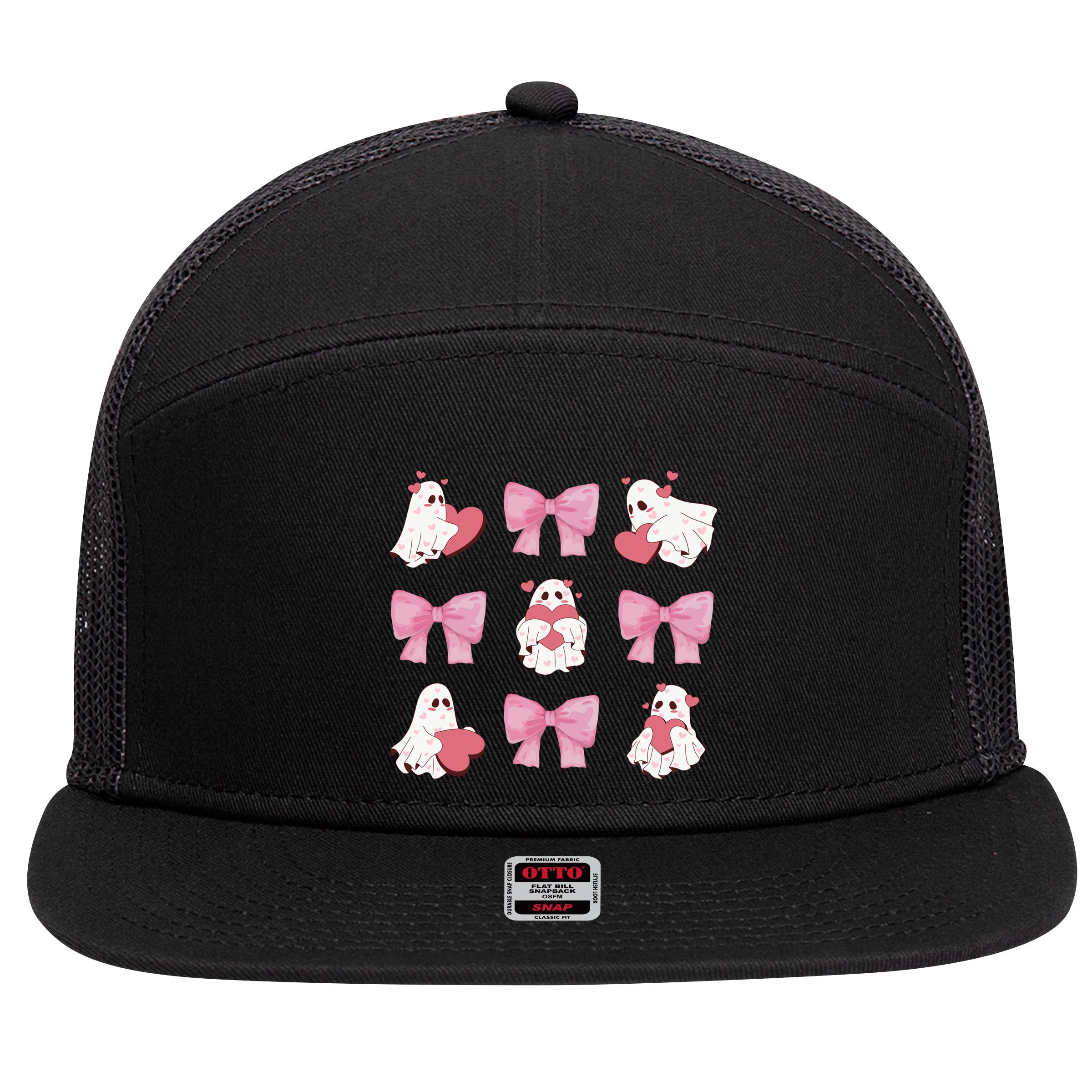 Pink Coquette Spooky Girly Halloween 7 Panel Mesh Trucker Snapback Hat