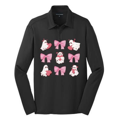 Pink Coquette Spooky Girly Halloween Silk Touch Performance Long Sleeve Polo