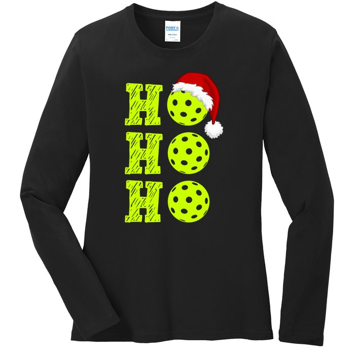 Pickleball Christmas Sana Ho Ho Ho Ladies Long Sleeve Shirt