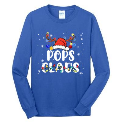 Pops Claus Santa Hat Reindeer Funny Christmas Family Pajama Gift Tall Long Sleeve T-Shirt