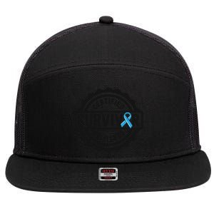 Prostate Cancer Survivor Gift Blue Ribbon Awareness 7 Panel Mesh Trucker Snapback Hat