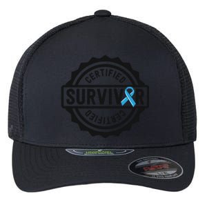 Prostate Cancer Survivor Gift Blue Ribbon Awareness Flexfit Unipanel Trucker Cap