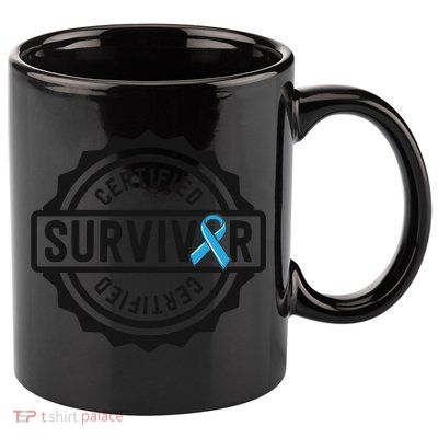 Prostate Cancer Survivor Gift Blue Ribbon Awareness 11oz C Handle Ceramic Mug