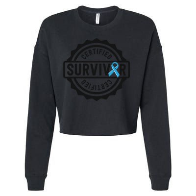 Prostate Cancer Survivor Gift Blue Ribbon Awareness Cropped Pullover Crew