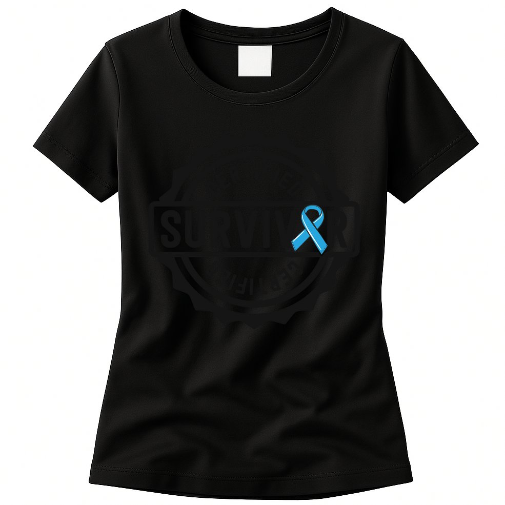 Prostate Cancer Survivor Gift Blue Ribbon Awareness Womens T-Shirt
