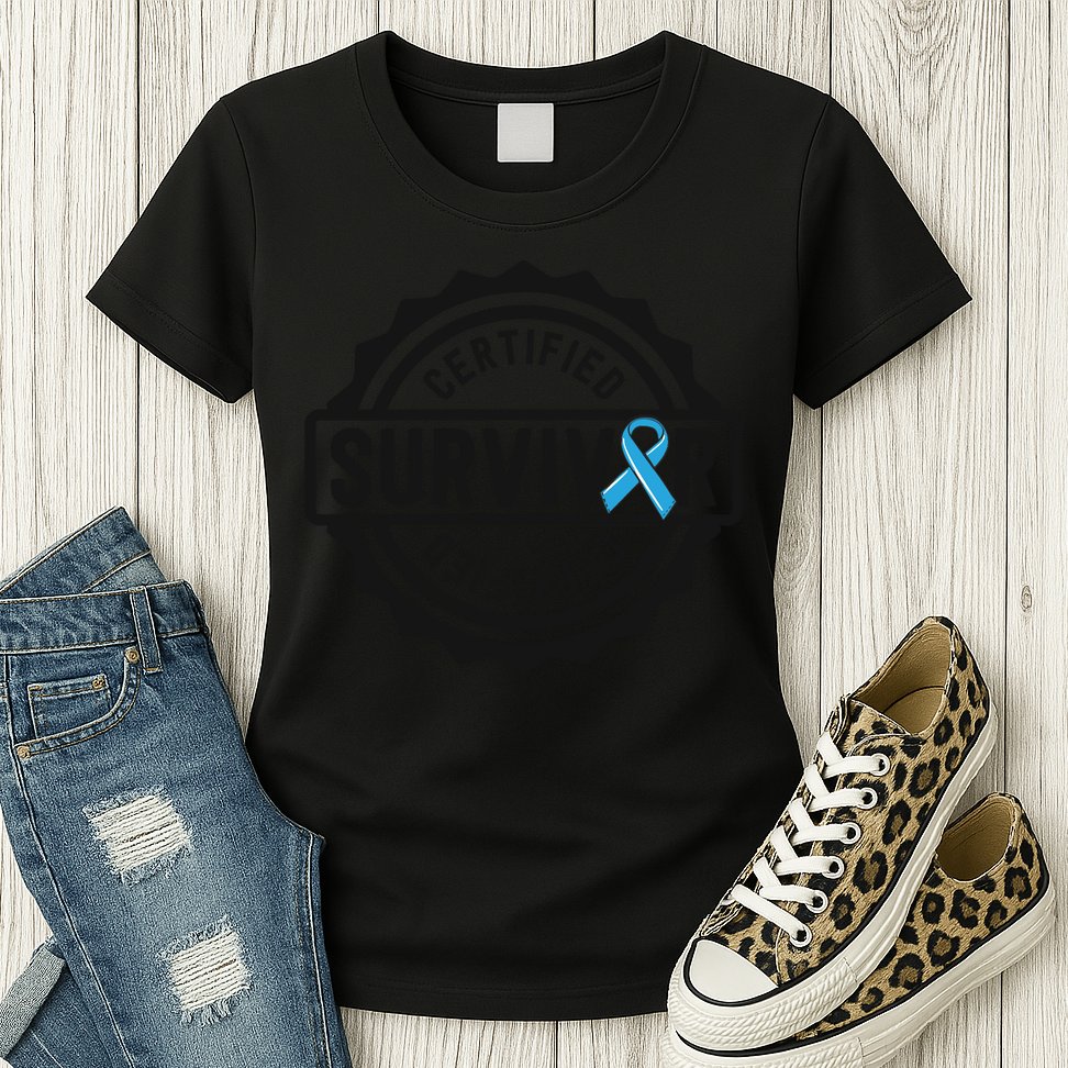 Prostate Cancer Survivor Gift Blue Ribbon Awareness Womens T-Shirt