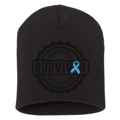 Prostate Cancer Survivor Gift Blue Ribbon Awareness Short Acrylic Beanie