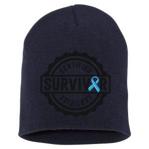 Prostate Cancer Survivor Gift Blue Ribbon Awareness Short Acrylic Beanie