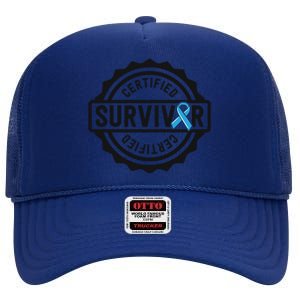 Prostate Cancer Survivor Gift Blue Ribbon Awareness High Crown Mesh Back Trucker Hat