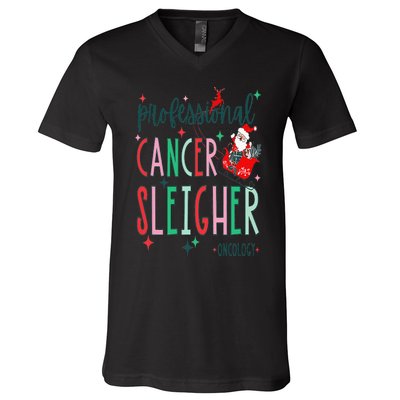 Professional Cancer Sleigher Oncology Nurse Christmas V-Neck T-Shirt