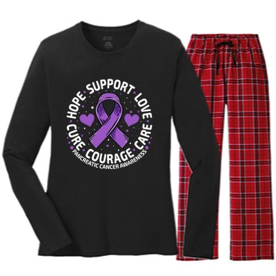 Pancreatic Cancer Support Family Pancreatic Cancer Awareness Women's Long Sleeve Flannel Pajama Set 