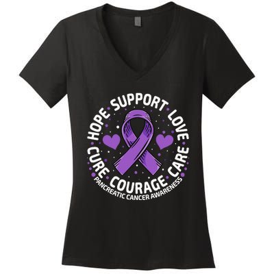 Pancreatic Cancer Support Family Pancreatic Cancer Awareness Women's V-Neck T-Shirt