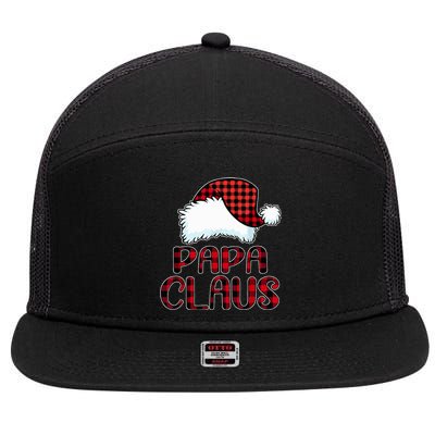 Papa Claus Santa Hat Red Buffalo Plaid Christmas Pajama  7 Panel Mesh Trucker Snapback Hat