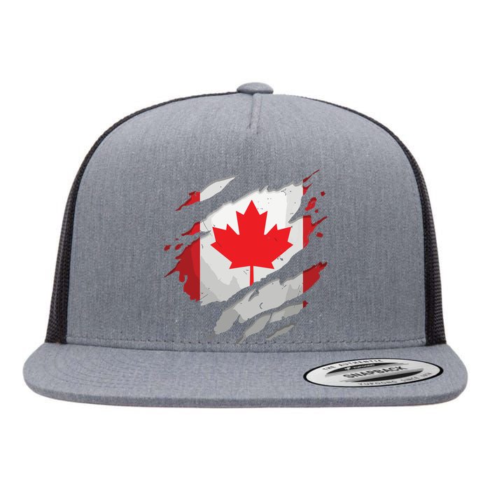 Proud Canadian Shirts Torn Ripped Canada Flag Flat Bill Trucker Hat