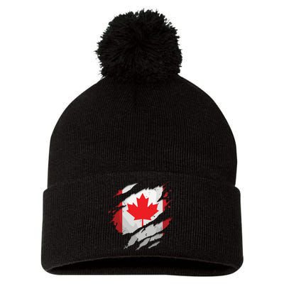 Proud Canadian Shirts Torn Ripped Canada Flag Pom Pom 12in Knit Beanie