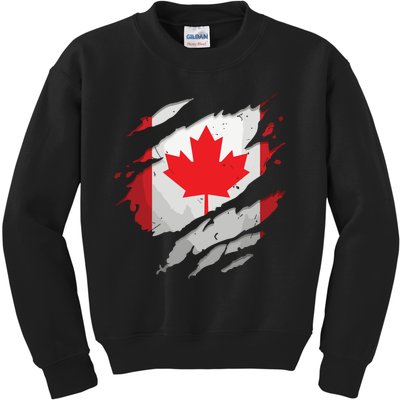 Proud Canadian Shirts Torn Ripped Canada Flag Kids Sweatshirt