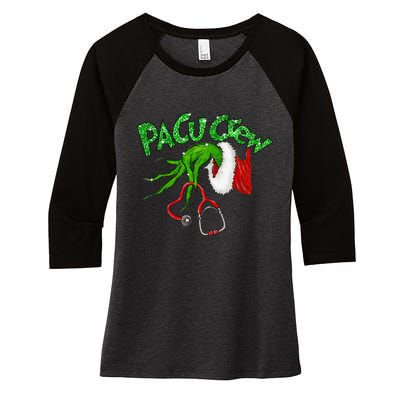 Pacu Crew Stethoscope Christmas Xmas Nurse Nursing Pajamas Women's Tri-Blend 3/4-Sleeve Raglan Shirt