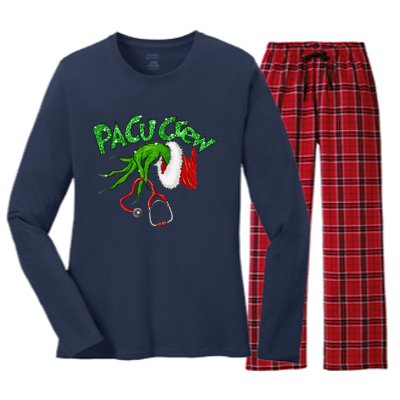 Pacu Crew Stethoscope Christmas Xmas Nurse Nursing Pajamas Women's Long Sleeve Flannel Pajama Set 