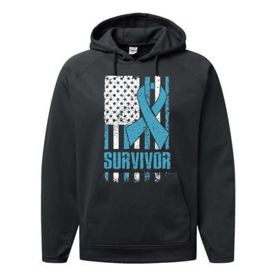 Prostate Cancer Survivor Bold Blue Ribbon Performance Fleece Hoodie