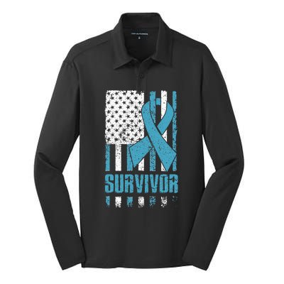 Prostate Cancer Survivor Bold Blue Ribbon Silk Touch Performance Long Sleeve Polo