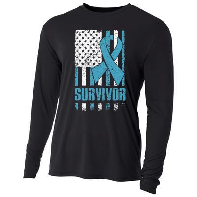 Prostate Cancer Survivor Bold Blue Ribbon Cooling Performance Long Sleeve Crew