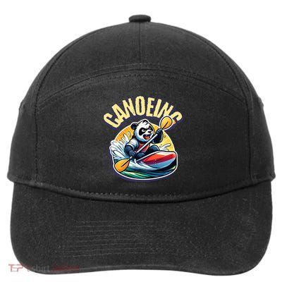 Panda Canoeing Sports Fan Cartoon Style 7-Panel Snapback Hat