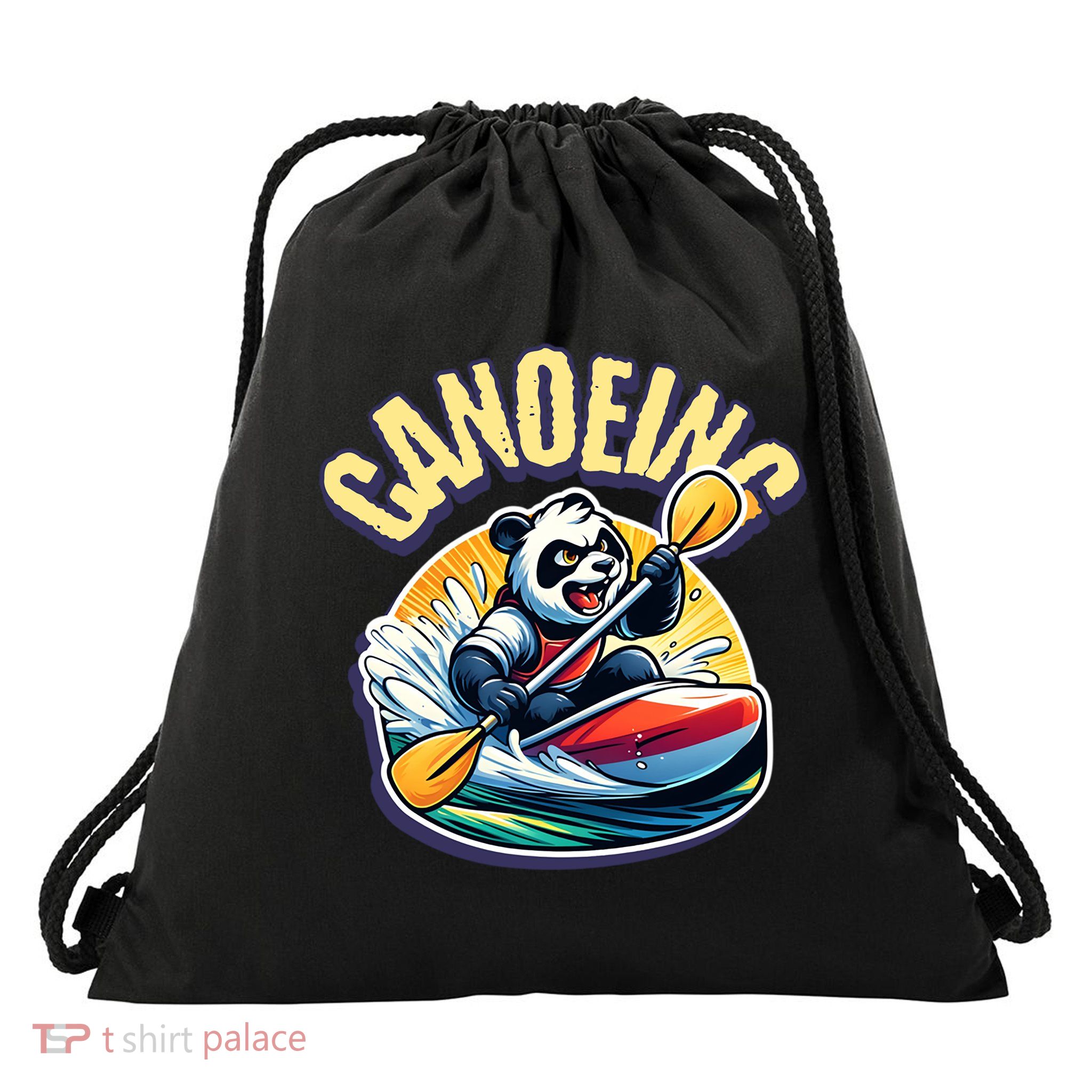 Panda Canoeing Sports Fan Cartoon Style Drawstring Bag