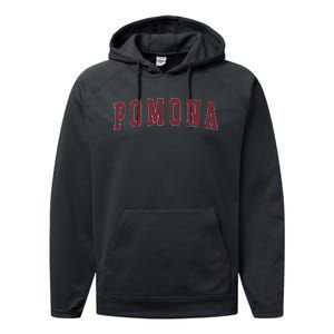 Pomona California Souvenir Vacation College Style Red Text Performance Fleece Hoodie