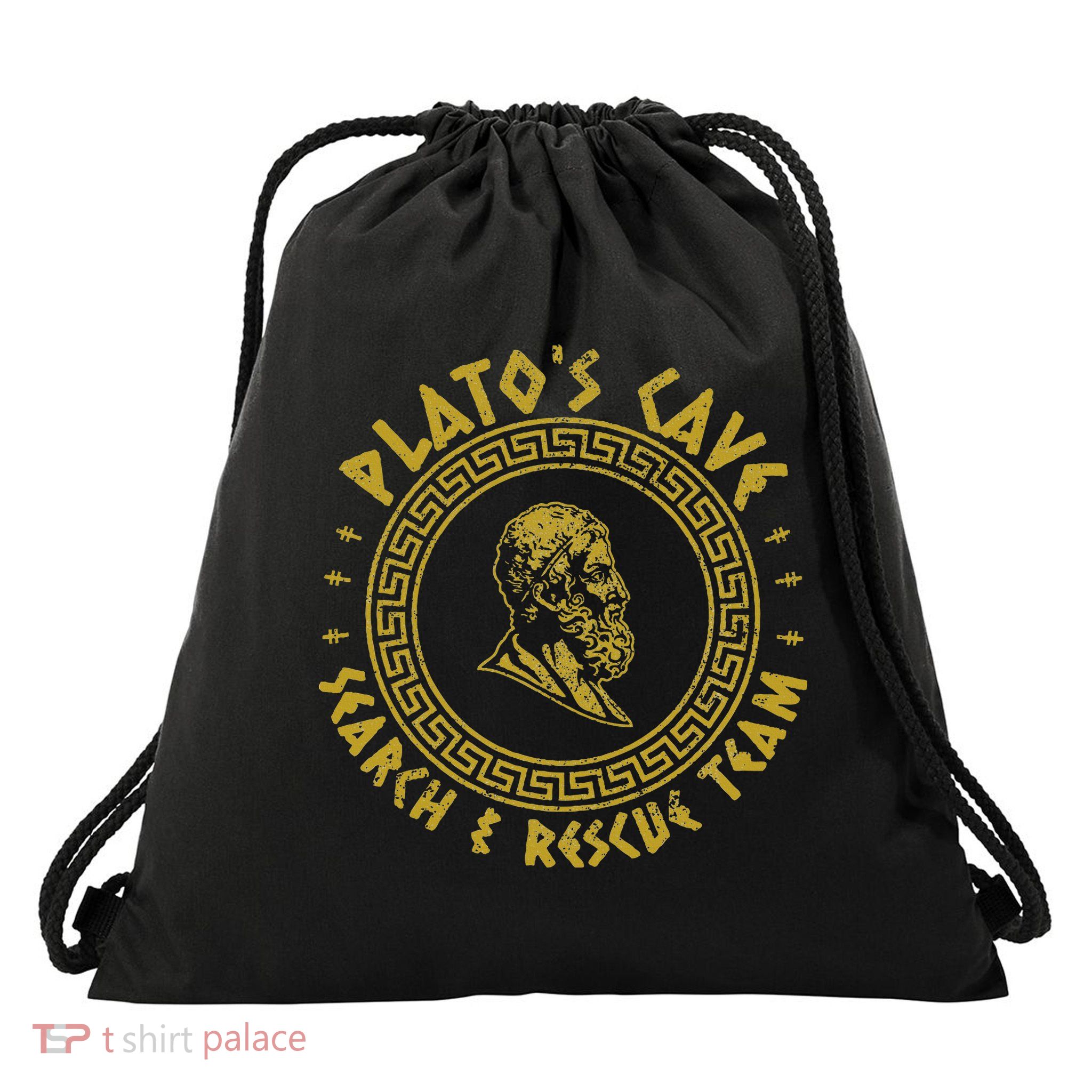PlatoS Cave Search And Rescue Teams Funny Philosophy Drawstring Bag