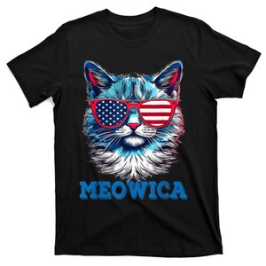 Patriotic Cat Sunglasses American Flag 4th of July Meowica T-Shirt